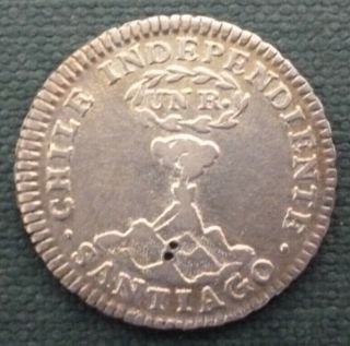 Chile Silver Coin 1 Real,  Km91 Au 1834 (volcano)