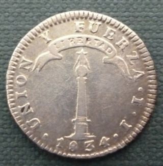 CHILE SILVER COIN 1 Real,  KM91 AU 1834 (Volcano) 2