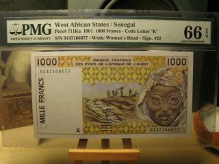 West African States/senegal Pick 711ka (1991) 1000 Francs