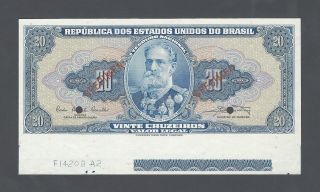 Brazil 20 Cruzeiros Nd (1961 - 63) P168as Specimen Uncirculated