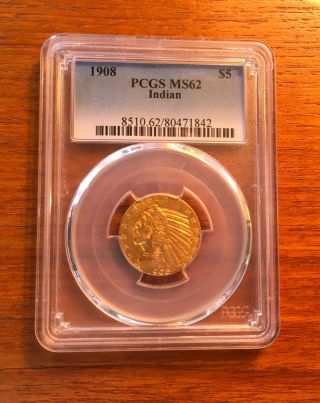1908 $5 Gold Indian Half Eagle Pcgs Ms62