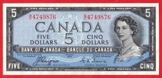 ✪ 1954 $5 Bank Of Canada Note Devil Face B/c Prefix - Au Cleaned