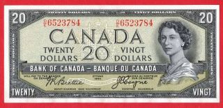 ✪ 1954 $20 Bank Of Canada Note Devil Face D/e Prefix - Au Cleaned
