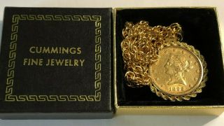 1899 $10 Gold Eagle Coin In 14k Gold Rope Bezel 20.  7g W/ 17.  5 " 925 Gold Necklace