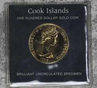 Uncirculated 1975 Cook Islands $100 Gold Coin - In Holder