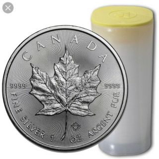 2015 Canadian Silver Maple Leaf $5 Coin - 1 Troy Oz.  9999 Fine BU Roll Of 25 Qty 4