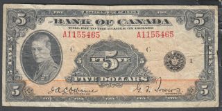 1935 Bank Of Canada 5 Dollars Bank Note