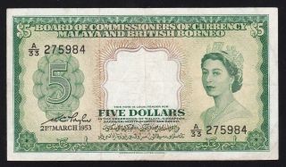 Malaya And British Borneo - - - - - 5 Dollars 1953 - - - - - Vf - - - - - -