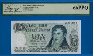 Argentina 5 Pesos Nd (1974 - 76) P294 Gem 66 Ppq