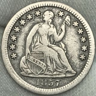 1857 H10c Seated Liberty Half Dime ||| Problem,  Great Looking Coin