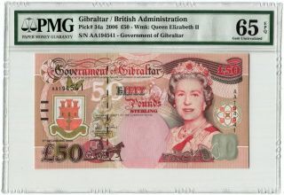 Pmg 65 Great Britain Gibraltar 2006 Banknote 50 Pounds Epq