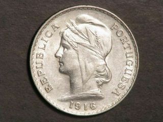 Portugal 1916 50 Centavos Silver Au - Unc