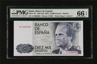 1985 Spain Banco De Espana 10000 Pesetas Pick 161 Pmg 66 Epq Gem Unc