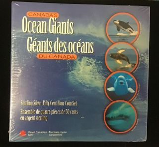 1998 Canada 50 Cent Ocean Giants Sterling Whales Silver Set Box