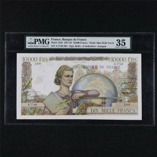 1951 - 56 France Banque De France 10000 Francs Pick 132d Pmg 35 Choice Very Fine