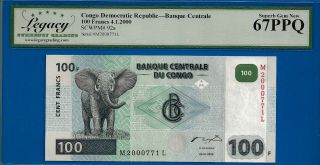 Congo Democratic Republic 100 Francs 4.  1.  2000 P.  92a Gem 67 Ppq.