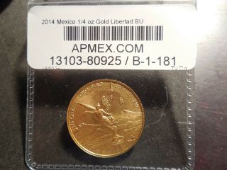 2014 Mexico 1/4 Oz.  999 Gold Libertad Bu - Mintage 1,  000