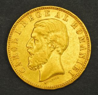1890,  Kingdom Of Romania,  Carol I.  Gold 20 Lei Coin.  6.  42gm