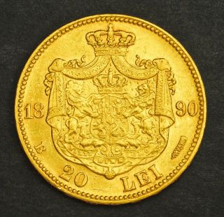 1890,  Kingdom of Romania,  Carol I.  Gold 20 Lei Coin.  6.  42gm 2