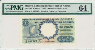 Board Of Comm.  Of Currency Malaya & British Borneo $1 1959 Pmg 64