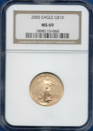 Us 2005 - Us Gold $10 Dollar American Eagle - 1/4 Oz,  Ngc Ms69,  Great Details.