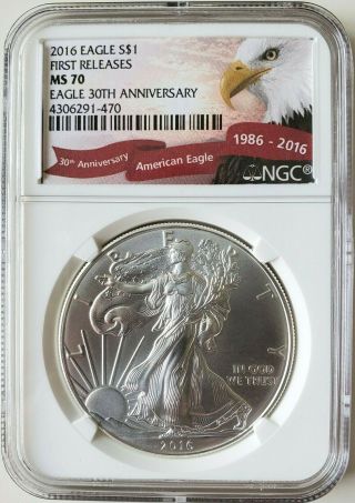 2016 American 1 Oz Silver Eagle Ngc Ms70 First Releases 30th Anniversary
