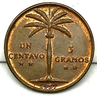 Dominican Republic Bu 1957 1 Un Centavo Red.