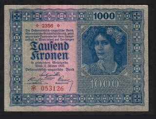 1000 Kronen From Austria 1922