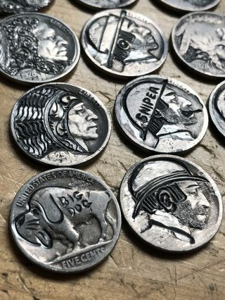 Seventeen Bulk Hobo Nickel Coin Art Real Hand Carved 2