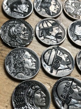 Seventeen Bulk Hobo Nickel Coin Art Real Hand Carved 3