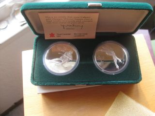 2 Rcm 1988 Calgary Olympics Downhill Skiing & Speed Skate $20 Silver Proof Case