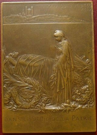 Dated 1894 Large French Bronze Medal Plaque By O.  Roty With Box