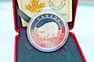 2015 $5 1 Oz Fine Silver Coin Polar Bear And Cub Proof Quality & Ogp