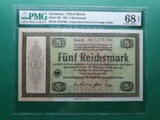 1933 Germany Third Reich 5 Reichsmark P 199 Pmg 68 Epq Unc " Finest Known "