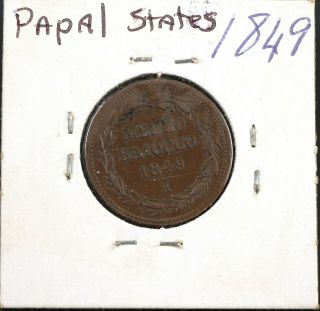 1849 R Italy Papal States 1/2 Half Baiocco Foreign Coin
