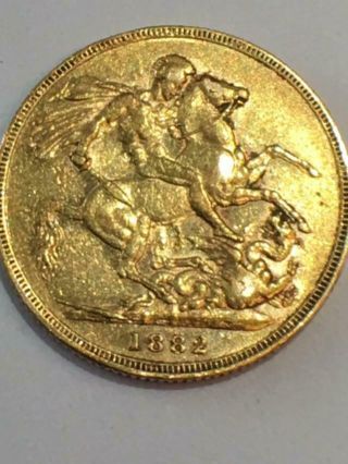 1882 - M Queen Victoria,  Sovereign,  Gold Coin,  Young Head,