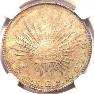 1855 - Mo Gf Mexico Republic 8 Reales Coin (8r) - Certified Ngc Ms63 (unc Bu)