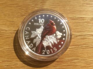 2015 $10 Fine Silver: Colourful Songbirds Of Canada :the Northern Cardinal