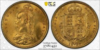 D125 Great Britain 1887 Gold 1/2 Sovereign Pcgs Ms - 64