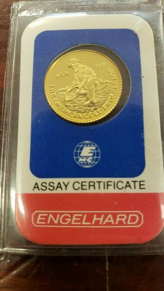 1981 Engelhard 1/10 Troy Oz.  9999 American Gold Prospector Coin W/coa 201601991a