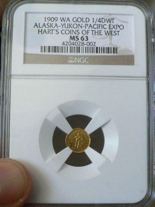 1909 1/4 D Wt Ngc Ms63 Gold Alaska - Yukon - Pac.  Expo Coins Of The West M.  E.  Hart