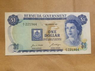 1970 Bermuda $1 Bill British Colonial 1 Dollar Note Queen Elizabeth Ii