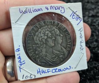 1689 Great Britain William & Mary Silver Half Crown - Km472 - 1061