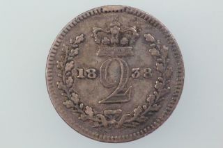 Great Britain Victoria Maundy Twopence Coin 1838 S.  3919 Fine