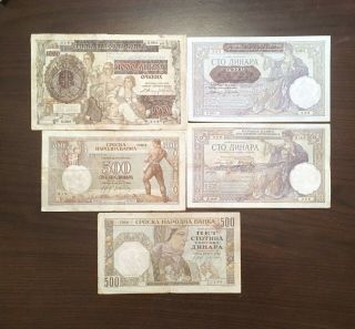 Serbia 1000 500 100 Dinara 1941,  500 Dinara 1942 &100 Dinara 1929