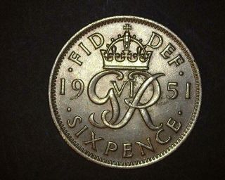 Great Britain 1951 Six - Pence Km875 About Uncirculated Wc79