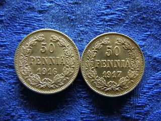 Finland 50 Pennia 1916 Km2.  2,  1917 Km20