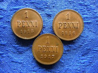 Finland 1 Penni 1915,  1916 Km13,  1917 Km16