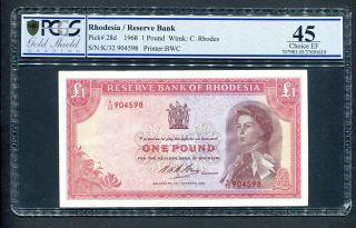 Rhodesia 1 Pound Prefix K32 Reserve Bank 14th Oct 1968 P28d Choice Ef Graded 45