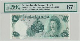 Currency Board Cayman Islands $5 1971 Prefix A/1 Pmg 67ppq